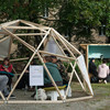 Dome scaffolding made of wood on research festival.