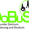 Logo von DoBuS: grüne Schrift auf weißem Hintergrund sowie ein Kreis mit schwarzen Silhouetten von Menschen mit Behinderungen.