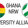 Logo, links Flagge Ghanas und rechts Flagge NRWs. Text: Ghana-NRW-University Alliance.