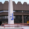 Universitätsbibliothek Dortmund von der Mensabrücke aus im Tageslicht